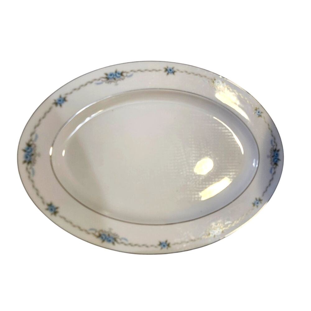 Oval Serving Tray Play Style House Corsage Blue Flower Japan